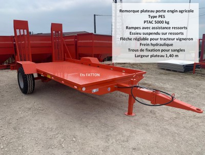 Remorque plateau porte engin agricole